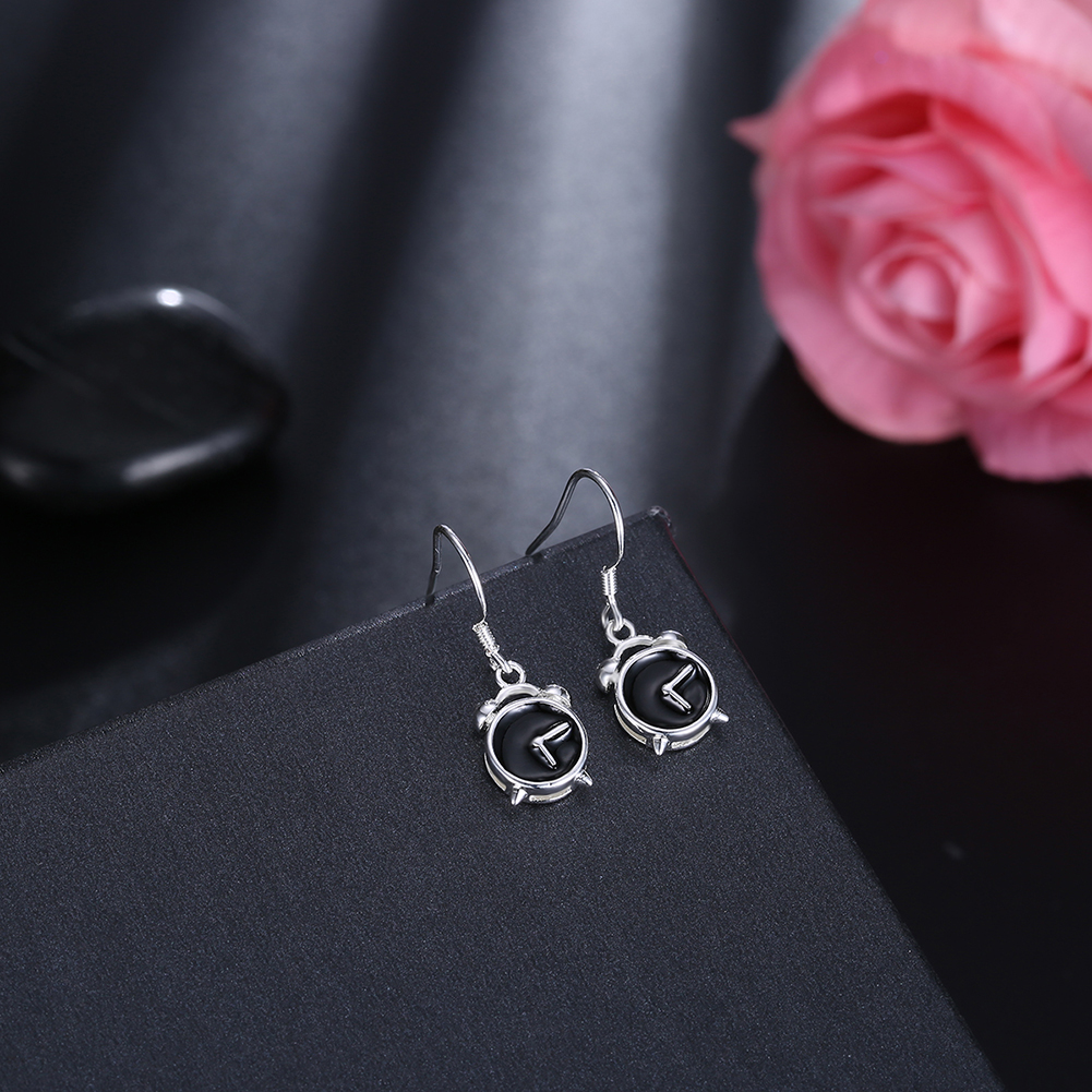 Women Alarm Clock Style Dangle Earrings Fashion Silver Color Copper Hook Ear Long Earring Jewelry