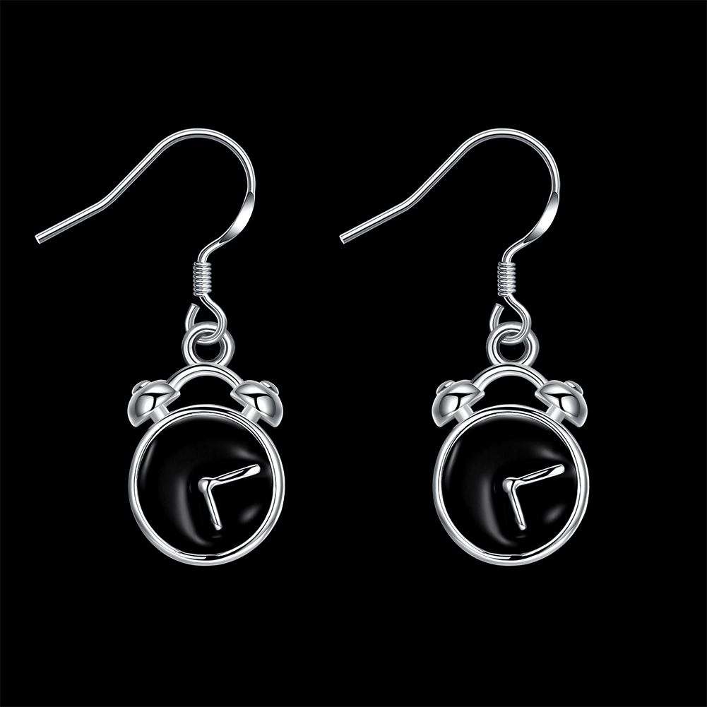 Women Alarm Clock Style Dangle Earrings Fashion Silver Color Copper Hook Ear Long Earring Jewelry