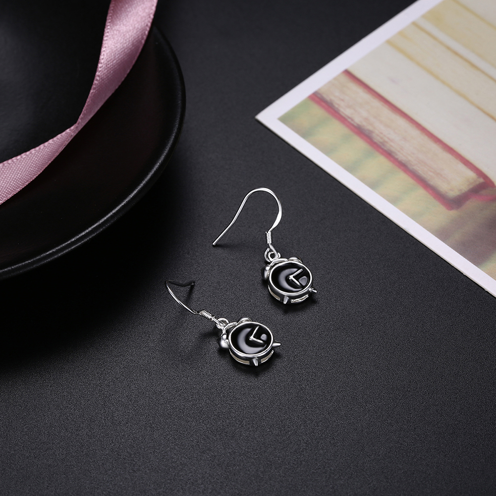 Women Alarm Clock Style Dangle Earrings Fashion Silver Color Copper Hook Ear Long Earring Jewelry