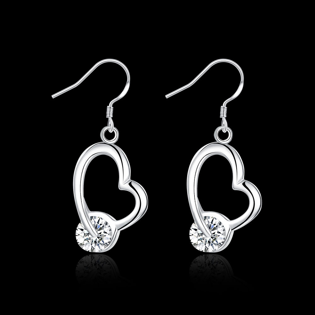 Silver Plated Creative Minimalist Fashion Crooked Heart Earrings Heart-shaped Silver Earrings