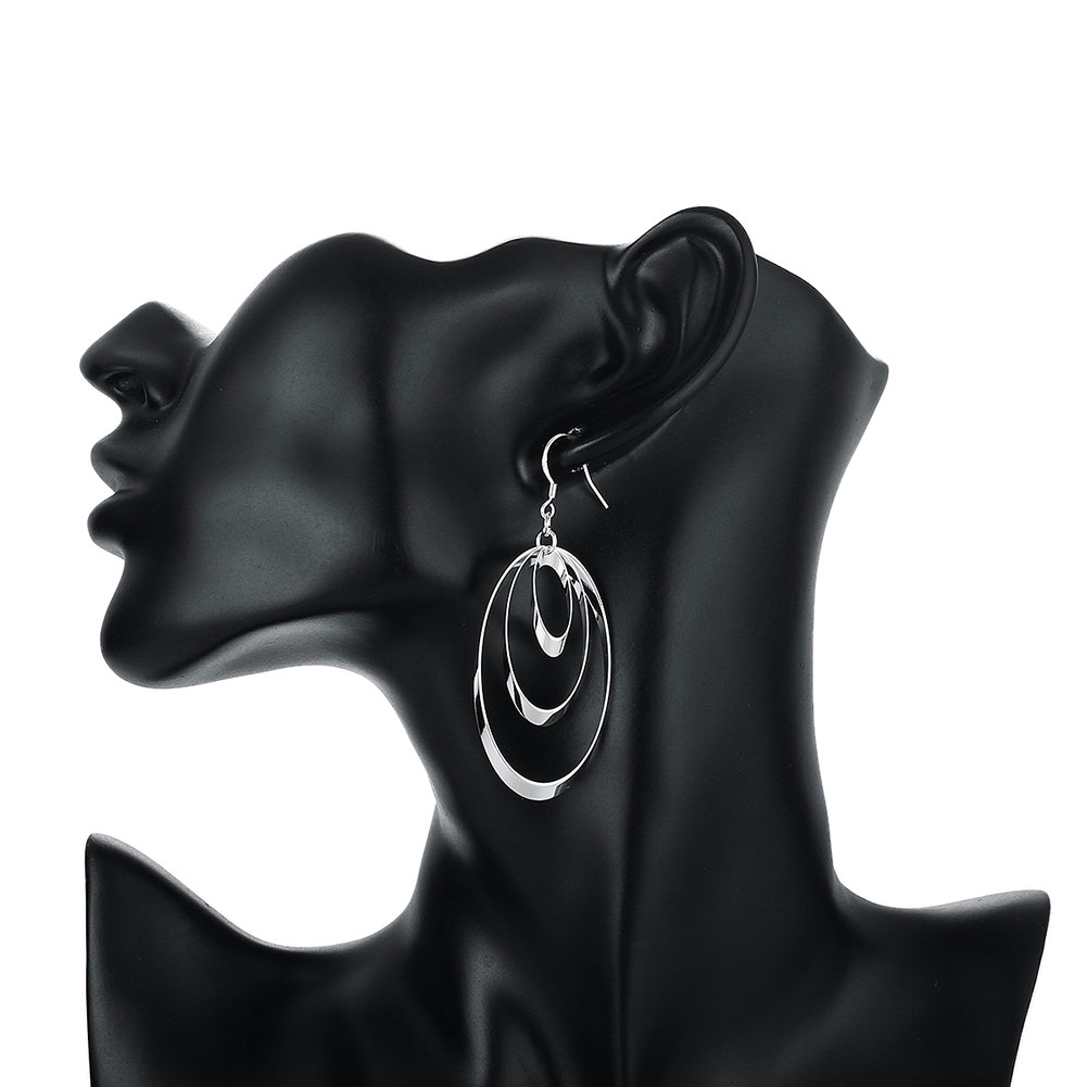Silver Plated Fashion Charm Creative Female Earrings Ornate oval Silver Earrings
