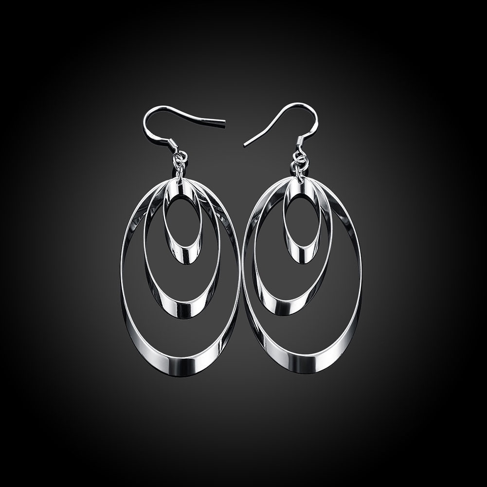 Silver Plated Fashion Charm Creative Female Earrings Ornate oval Silver Earrings