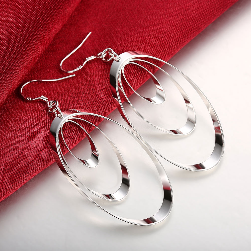 Silver Plated Fashion Charm Creative Female Earrings Ornate oval Silver Earrings