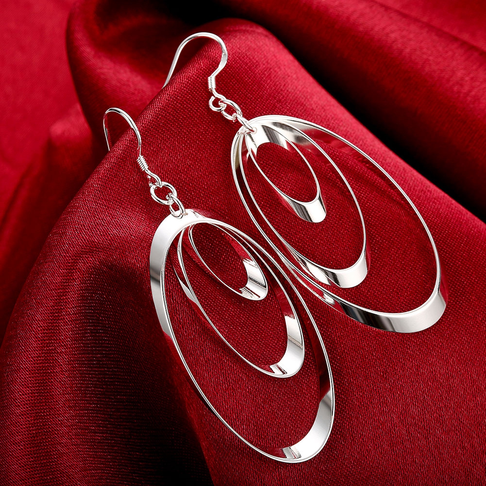 Silver Plated Fashion Charm Creative Female Earrings Ornate oval Silver Earrings
