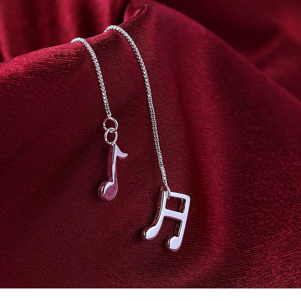Vintage Love Silver Plated Earrings Music Note Long Earings for Women