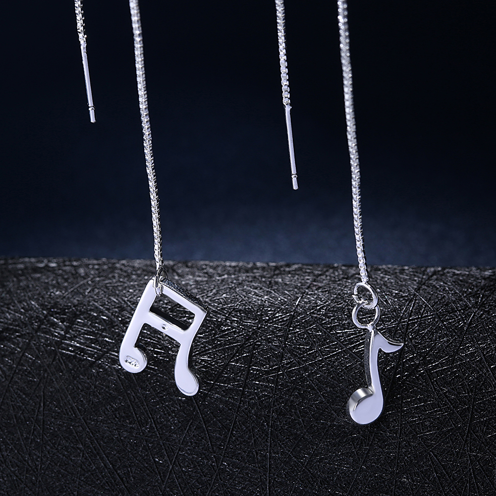 Vintage Love Silver Plated Earrings Music Note Long Earings for Women