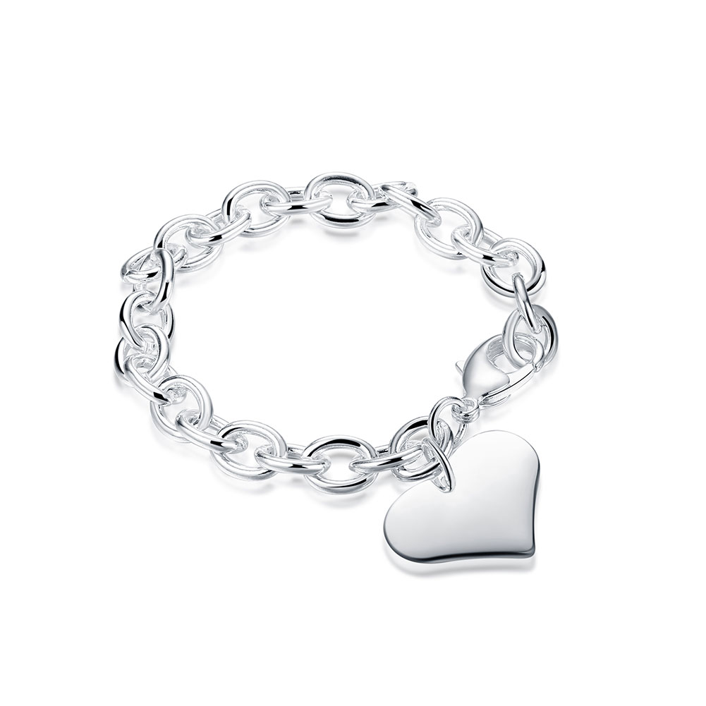 Silver Plated Bracelet Heart Shrimp Buckle Silver Bracelets Bangle Wedding Jewelry Accessories
