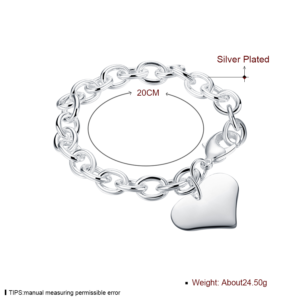Silver Plated Bracelet Heart Shrimp Buckle Silver Bracelets Bangle Wedding Jewelry Accessories
