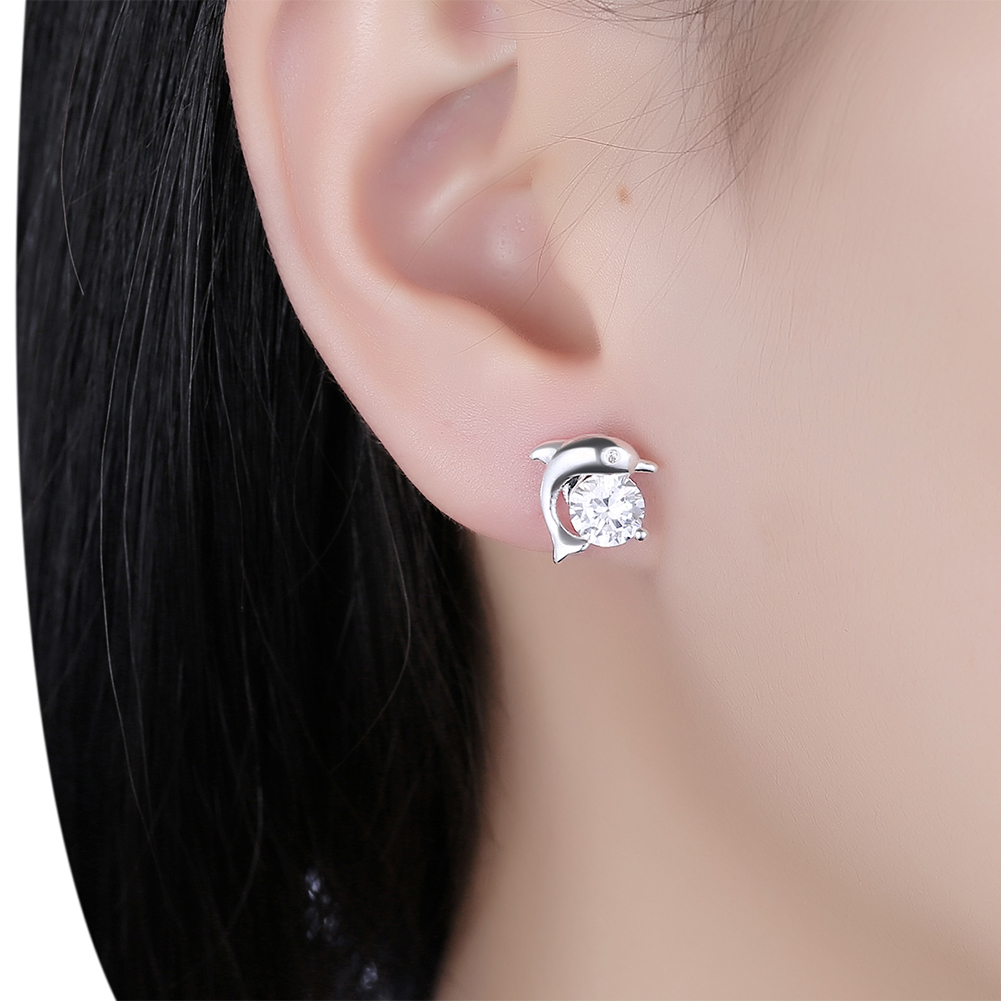 Women Stud Earring with Austrian CZ Crystal Dolphin Earrings for Women Jewelry