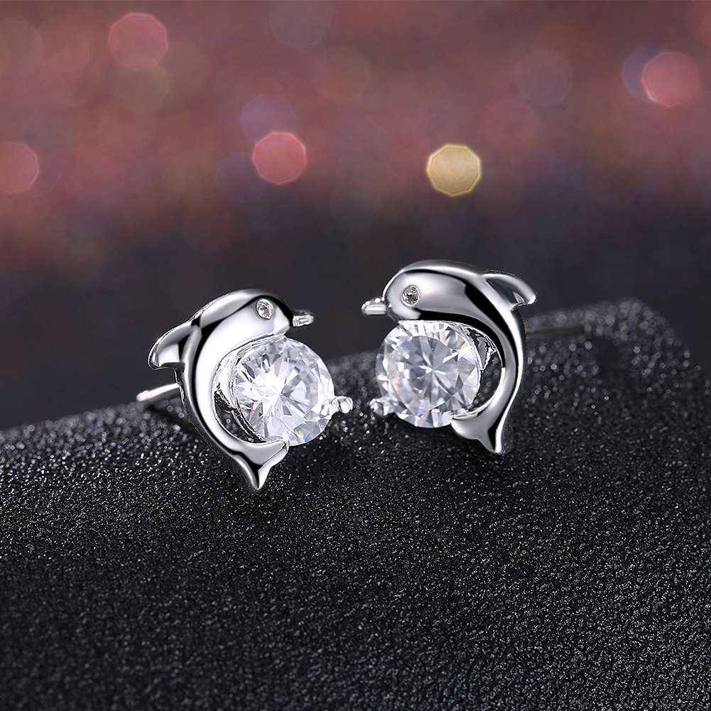 Women Stud Earring with Austrian CZ Crystal Dolphin Earrings for Women Jewelry