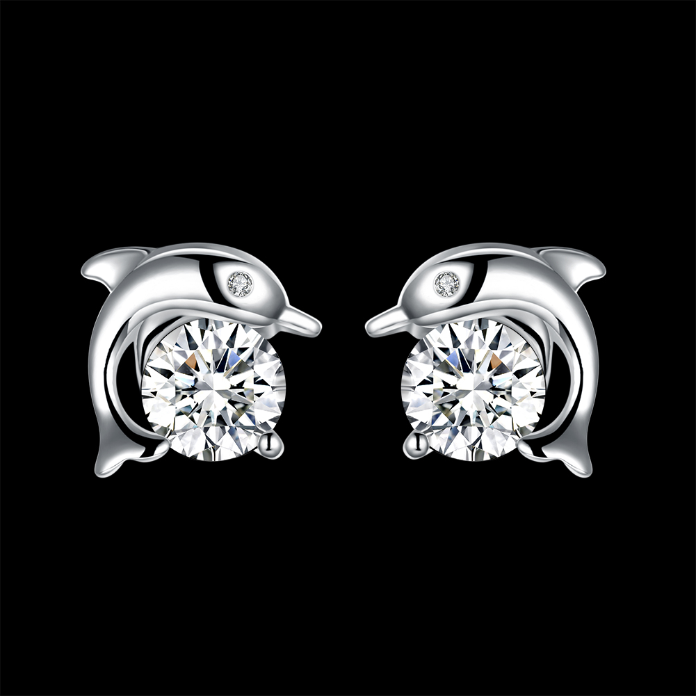 Women Stud Earring with Austrian CZ Crystal Dolphin Earrings for Women Jewelry