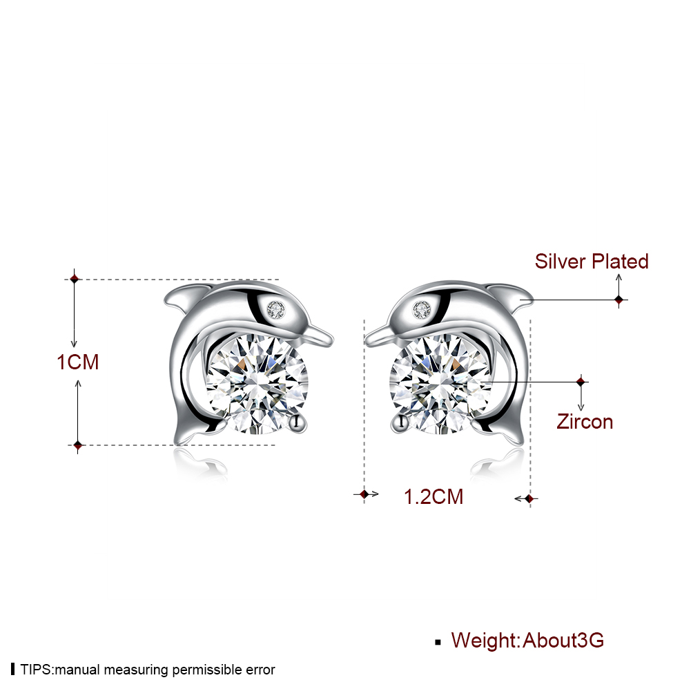 Women Stud Earring with Austrian CZ Crystal Dolphin Earrings for Women Jewelry