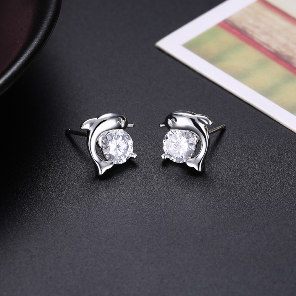 Women Stud Earring with Austrian CZ Crystal Dolphin Earrings for Women Jewelry