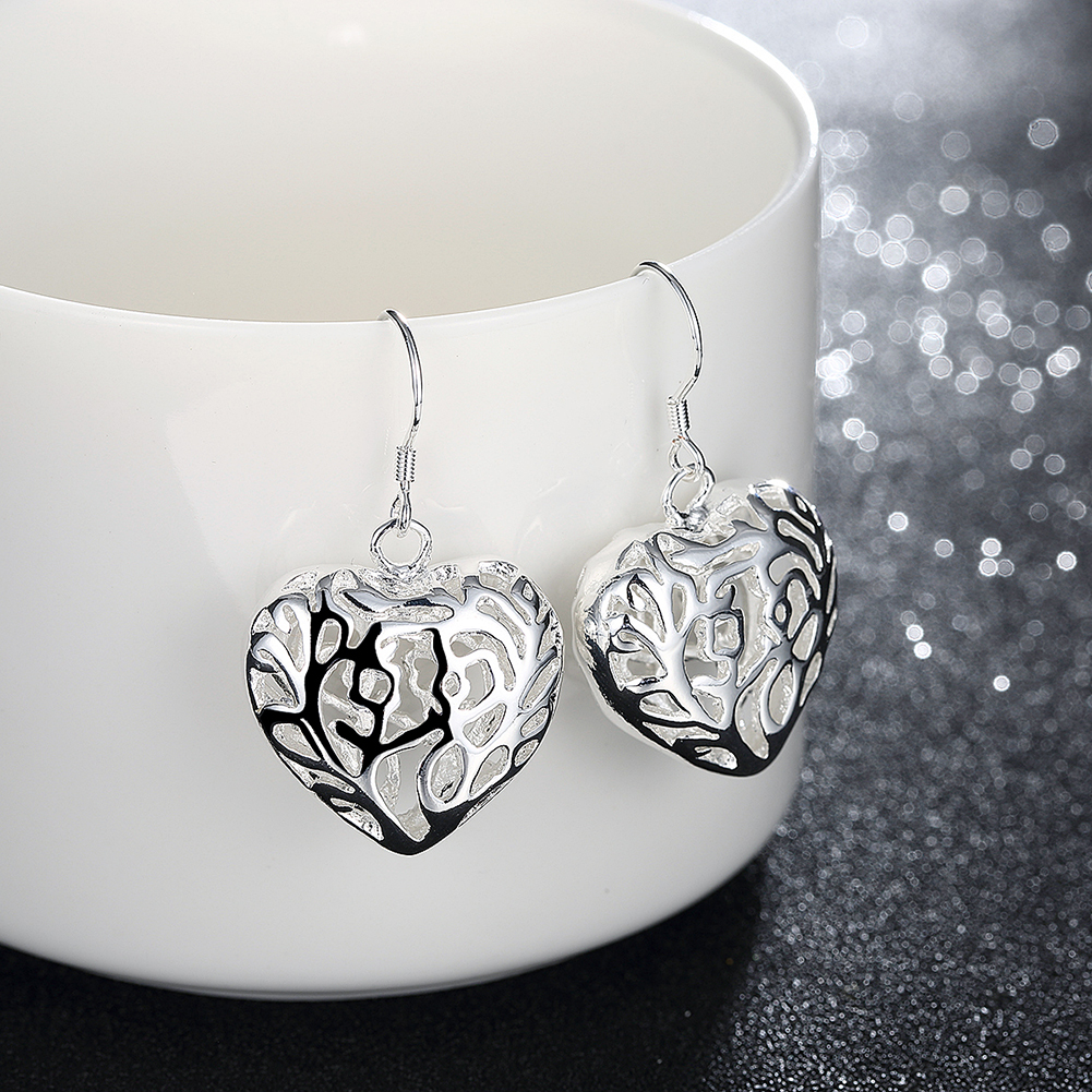 Silver Jewelry Fashion Exquisite Gift Small Three-dimensional Heart-shaped Earring