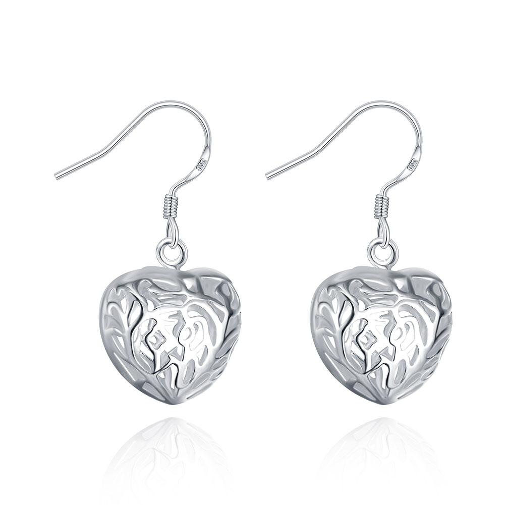 Silver Jewelry Fashion Exquisite Gift Small Three-dimensional Heart-shaped Earring