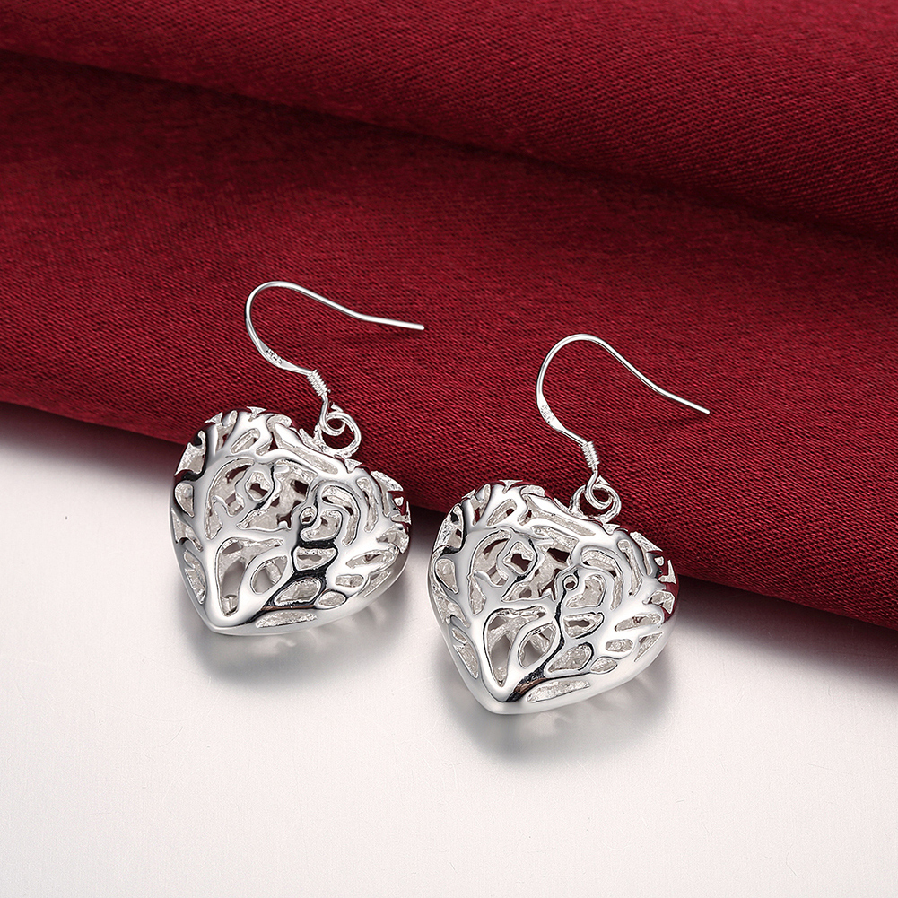 Silver Jewelry Fashion Exquisite Gift Small Three-dimensional Heart-shaped Earring