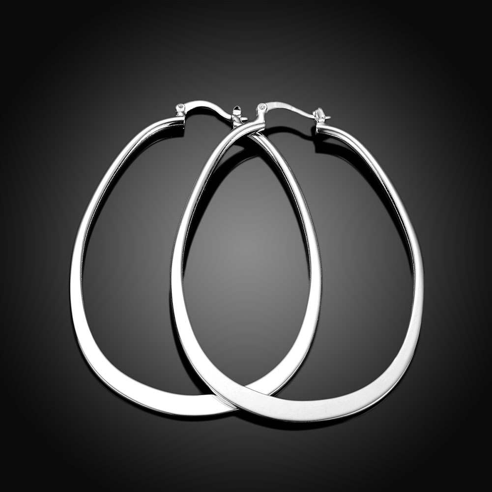 Europe Style Celebrity Exaggerated Womens Silver Stainless Steel Flat Big Hoop Circle Earrings