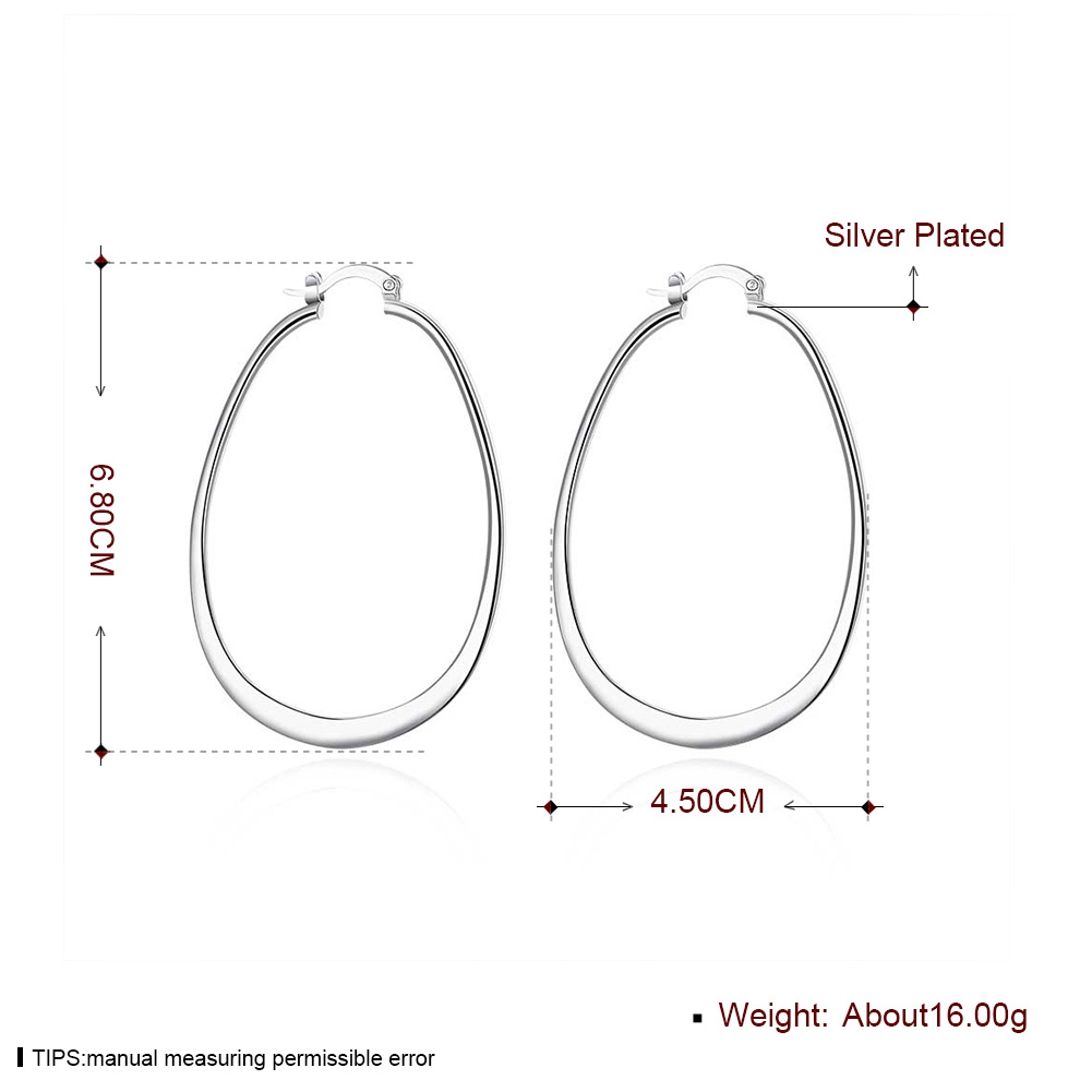 Europe Style Celebrity Exaggerated Womens Silver Stainless Steel Flat Big Hoop Circle Earrings