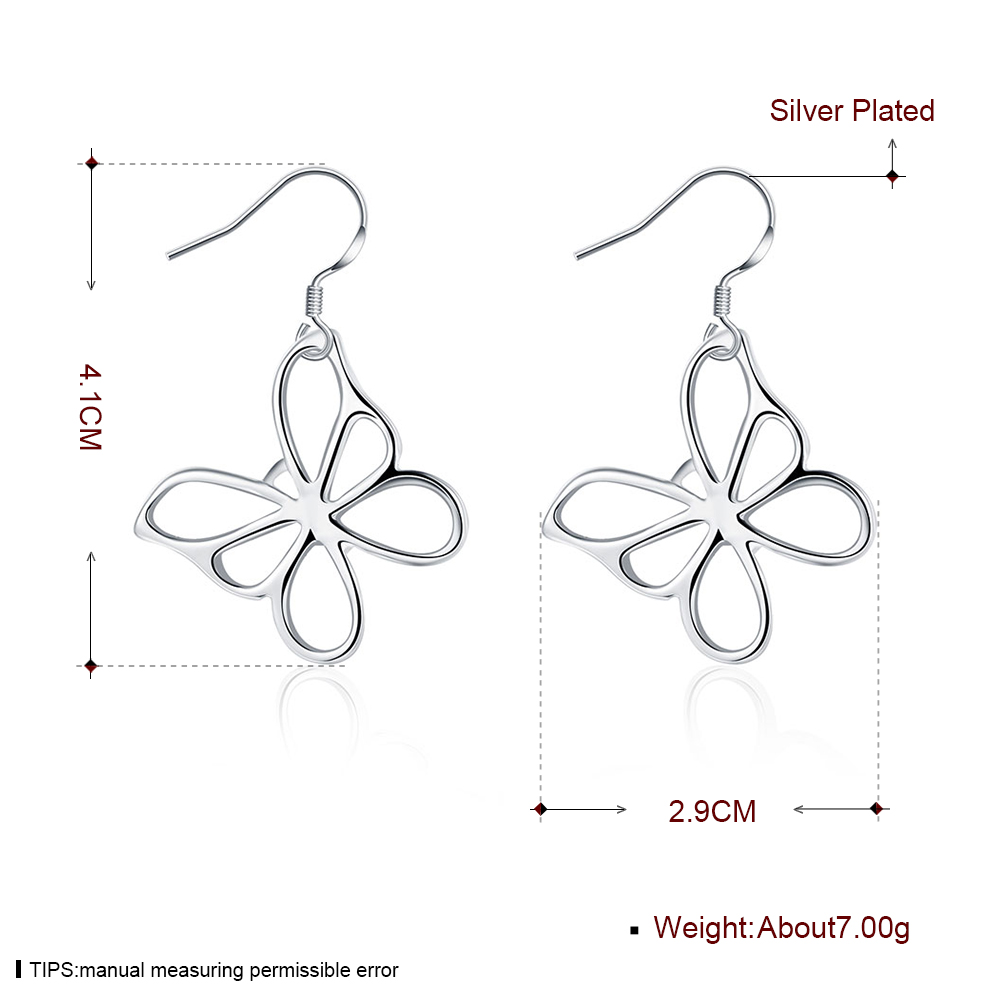 Silver Plated Earring 925 Jewelry Silver Hollow Butterfly Earrings