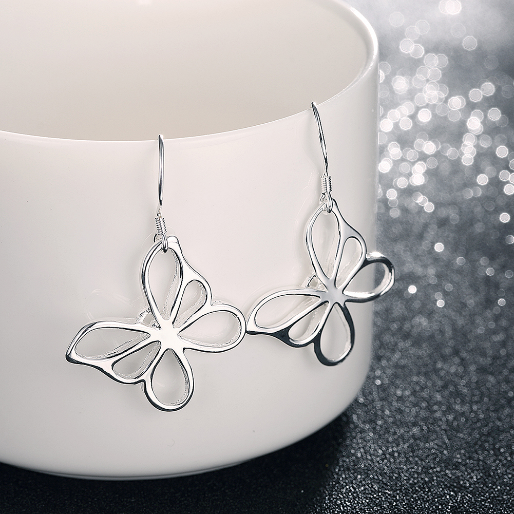 Silver Plated Earring 925 Jewelry Silver Hollow Butterfly Earrings