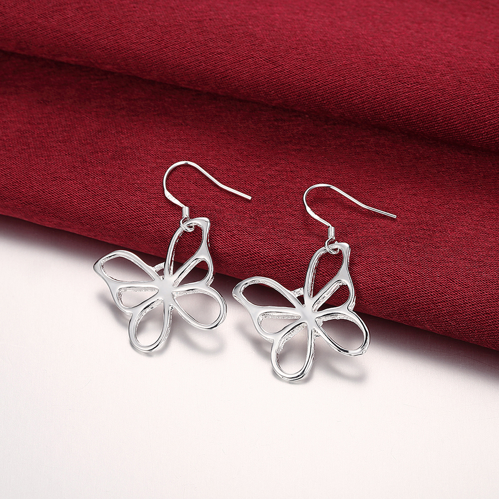 Silver Plated Earring 925 Jewelry Silver Hollow Butterfly Earrings