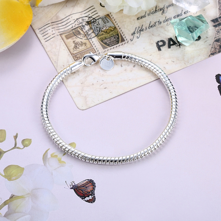 4MM Snake Bone Chain Bracelet &amp; Bangle Clip Snake Chain Bracelet Silver Plated Chain Jewelry