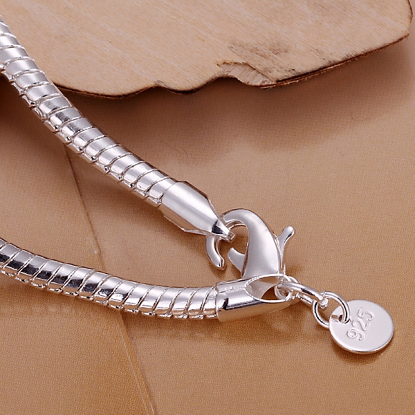 4MM Snake Bone Chain Bracelet &amp; Bangle Clip Snake Chain Bracelet Silver Plated Chain Jewelry
