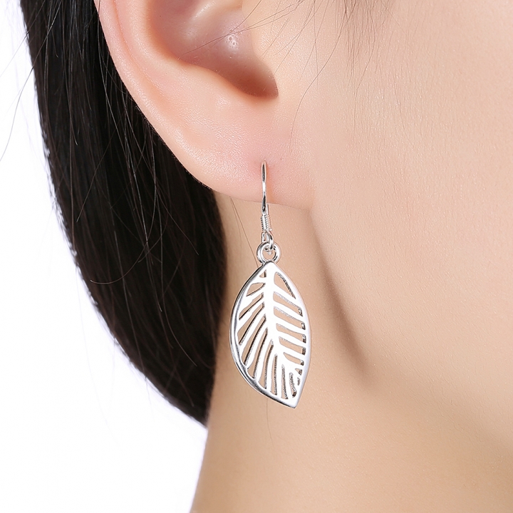 Silver Color Leaf Drop Earrings Alloy Hollow Leaves Dangle Charm Statement Earring Women Jewelry