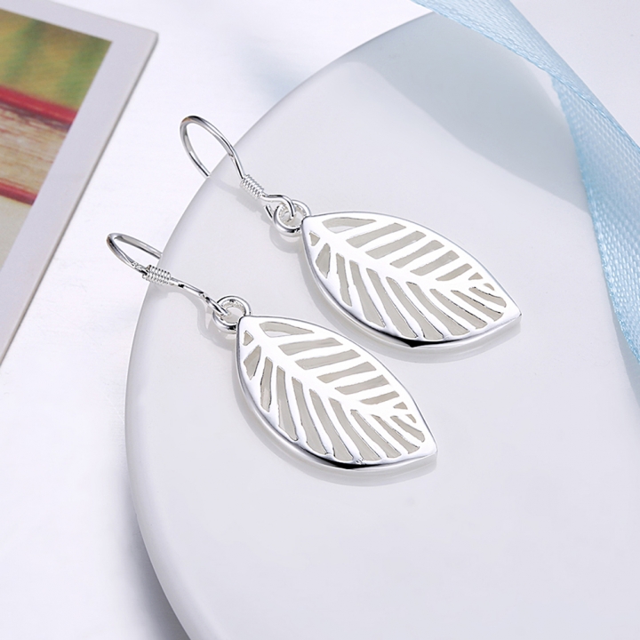 Silver Color Leaf Drop Earrings Alloy Hollow Leaves Dangle Charm Statement Earring Women Jewelry