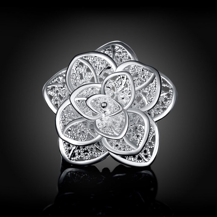 Fashion Personality Simple Elegant Silver Hollow Rose Silver Jewelry Ring Women Lady Gift Wedding