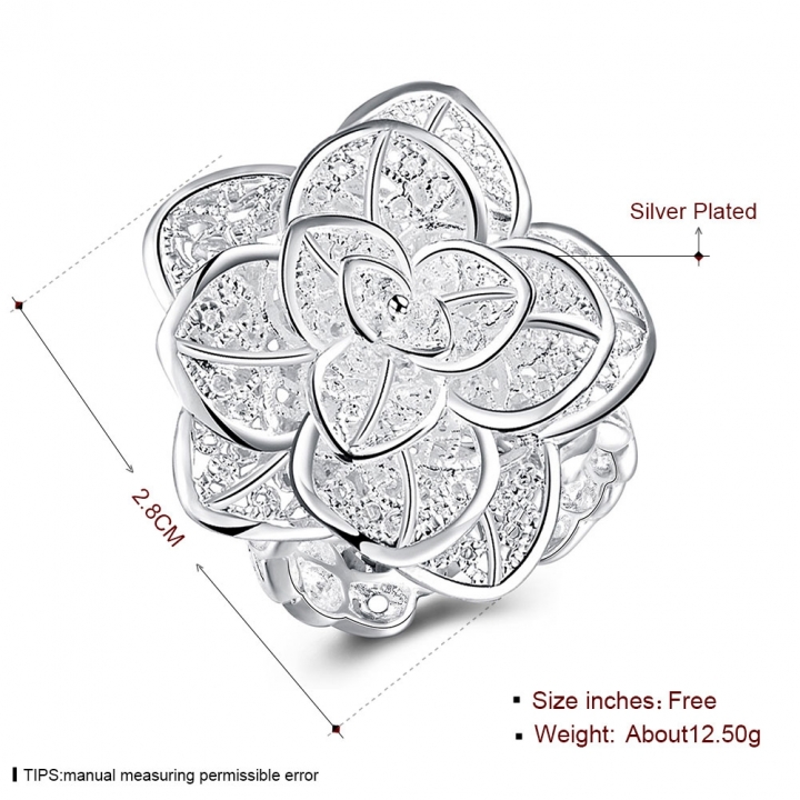 Fashion Personality Simple Elegant Silver Hollow Rose Silver Jewelry Ring Women Lady Gift Wedding