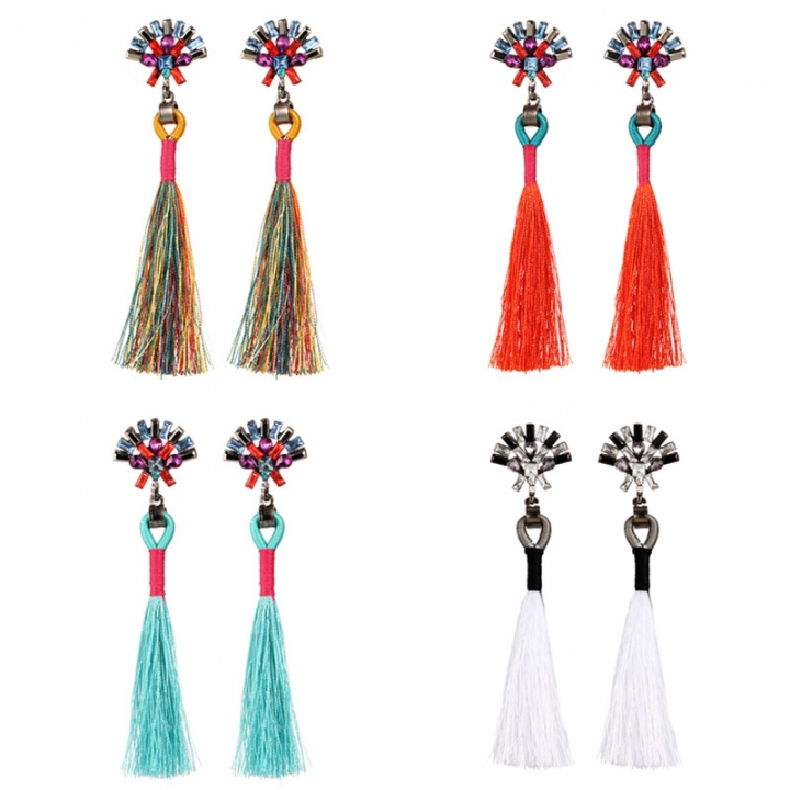 Bohemian Ethnic Vintage Earrings Rhinestone Crystal Long Tassel Stud Earrings for Women