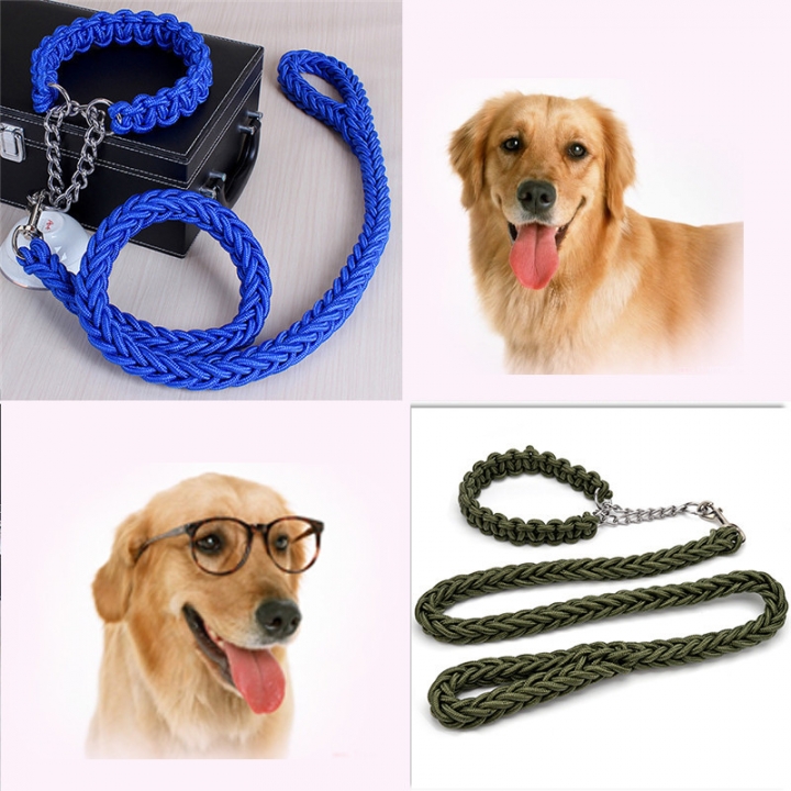 Pet Adjustable Nylon Dog Rope Slip Training Walking Leash Pet Collar Traction Rope for Large Dogs