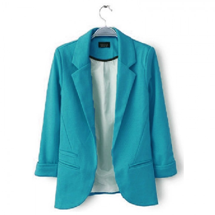 1 Pcs Women Candy Color Long Sleeve Zipper Blazer Suit Slim Casual Jacket Coat O
