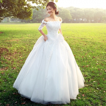 Kilimall Elegant 3 4 Long Sleeve Embroidery Ball Gown