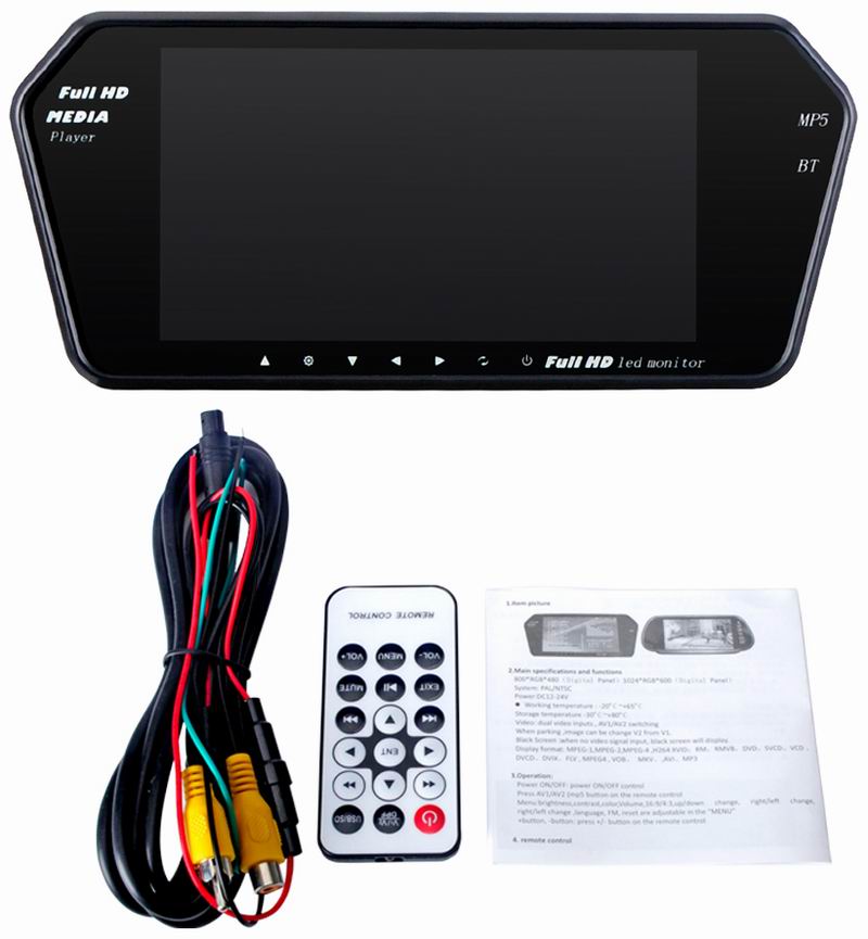 ouchuangbo 7 Inch MP5 Car Rear View Mirror Monitor with BT USB  Auto Vehicle Parking Rearview