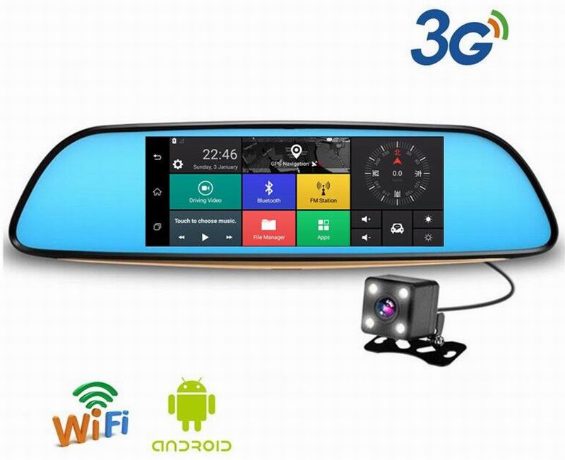 7 inch Android 5.0 Dual Lens Rearview Car DVR Camera GPS BT Mirror Video Recorder free Kenya map