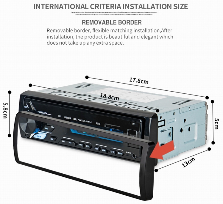 Ouchuangbo car mp3 audoi stereo media player with USB charge SD BT  Playback Radio Tuner