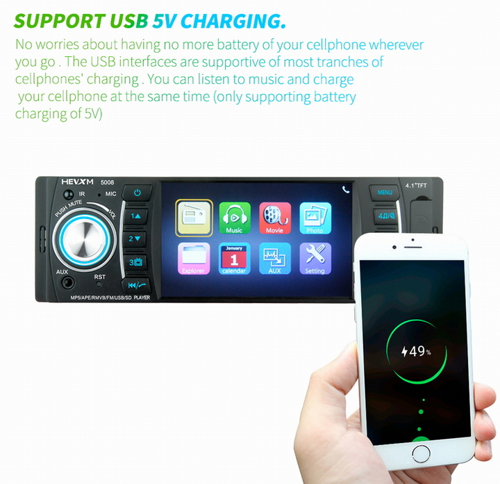 Ouchuangbo one din 4.1 inch car mp5 stereo audio player support BT AUX USB