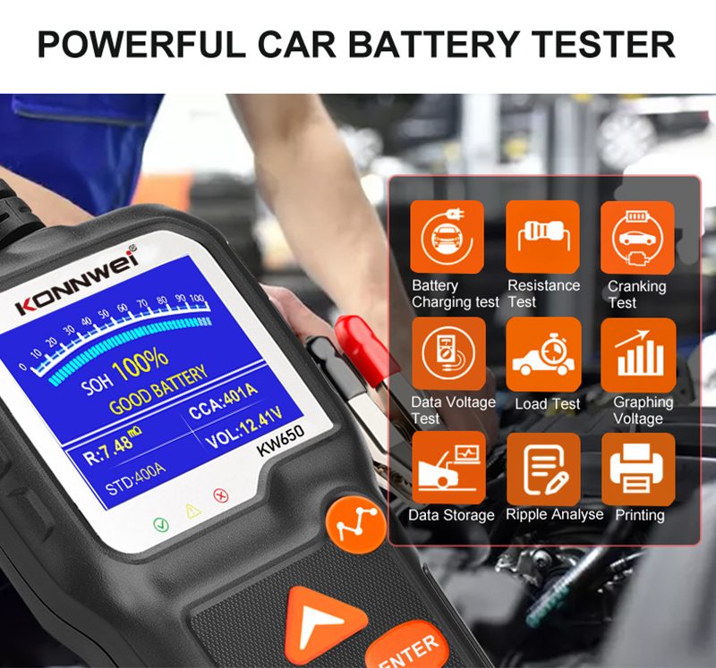 ouchuangbo KW650 12V car  motorcycle battery system 2000CCA car charging start test tool