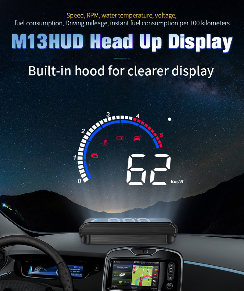 ouchuangbo M13 HUD OBD2 head-up display electronic detector fuel consumption windshield projector