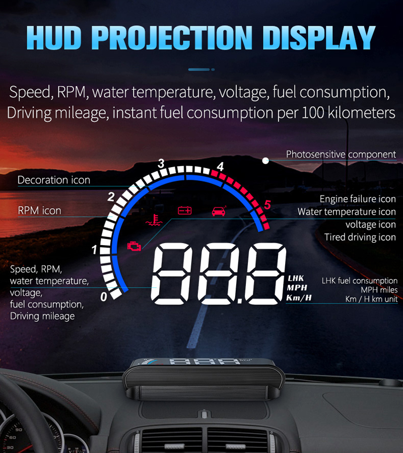 ouchuangbo M13 HUD OBD2 head-up display electronic detector fuel consumption windshield projector