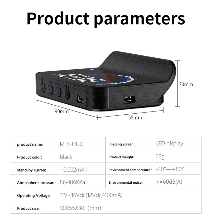 ouchuangbo M13 HUD OBD2 head-up display electronic detector fuel consumption windshield projector