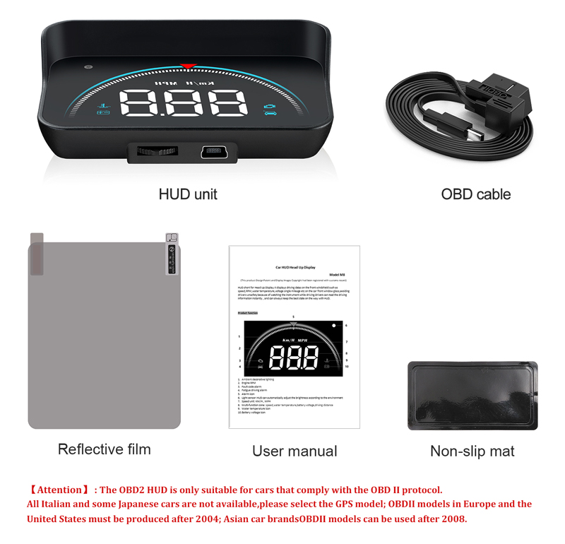 ouchuangbo M16 HUD GPS head-up display windshield speed voltage projector overspeed alarm