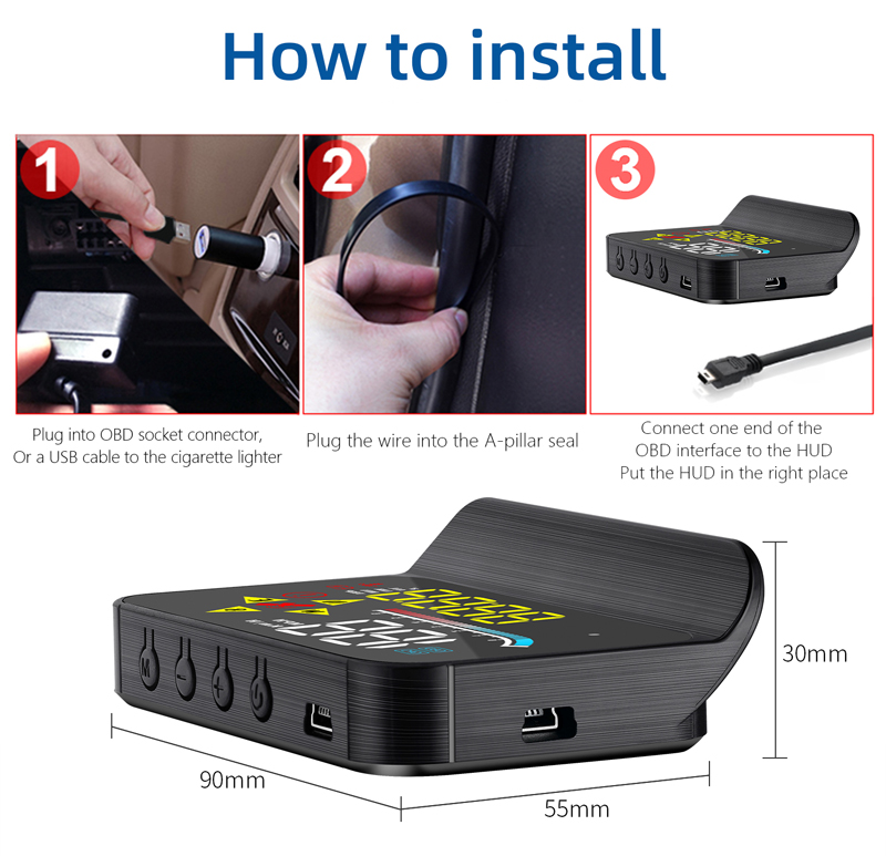 ouchuangbo Head-up display 3.5inch OBD2 GPS HUD hood design over-speed voltage alarm fatigue driving