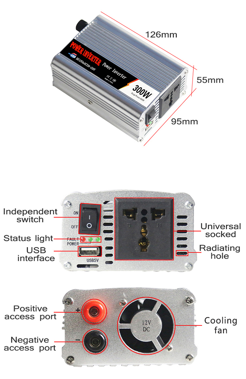 ouchuangbo Car 300W power inverter DC 12V to AC 220V portable USB charger