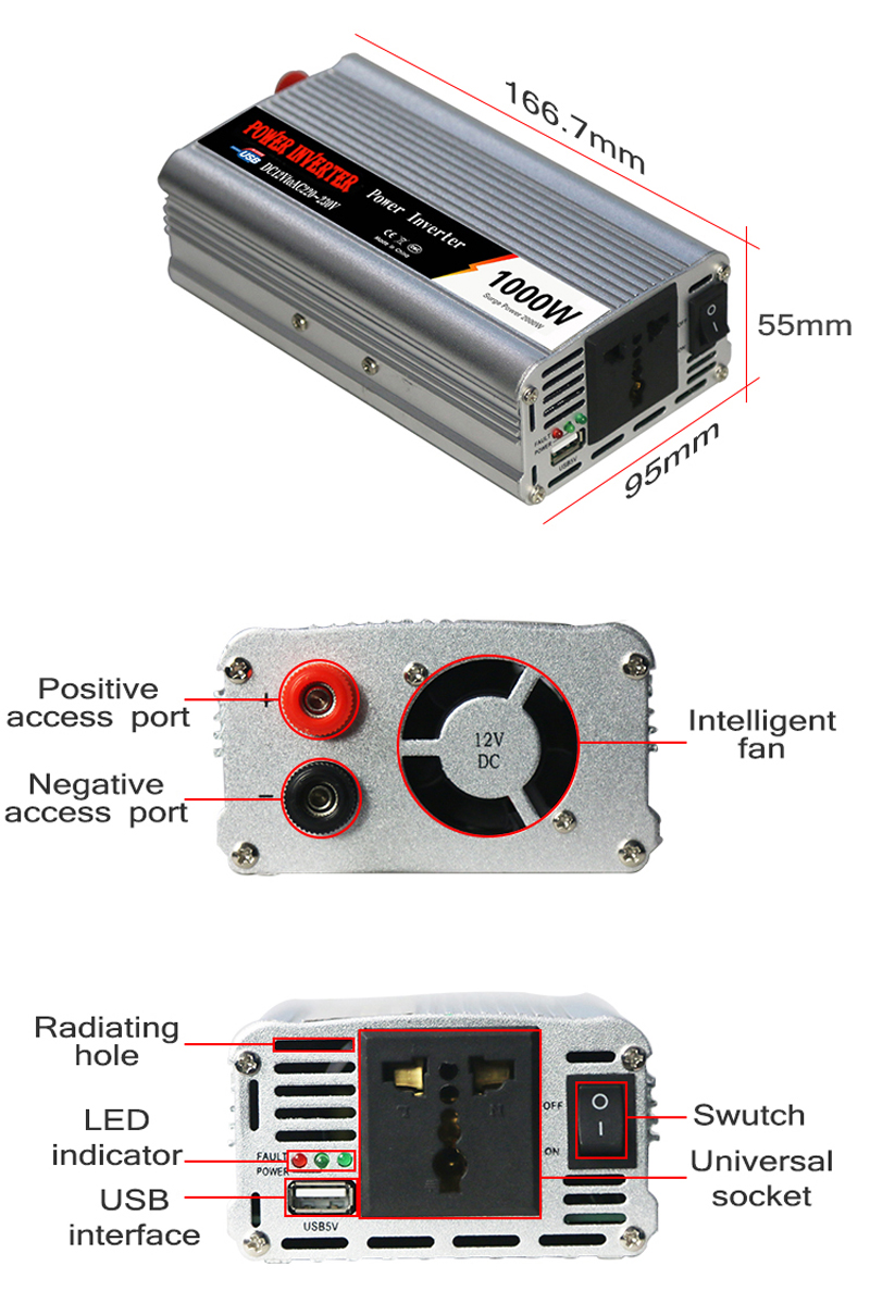 ouchuangbo 1000W car inverter voltage converter transformer 12V to 220V inverter adapter