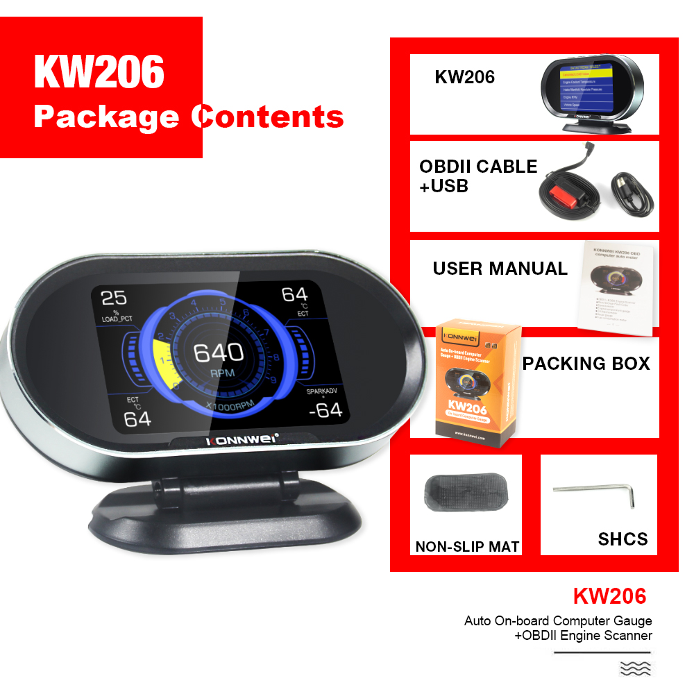ouchuangbo Kw206 HUD head up display 12V speedometer boost meter OBD2 vehicle fault scanner