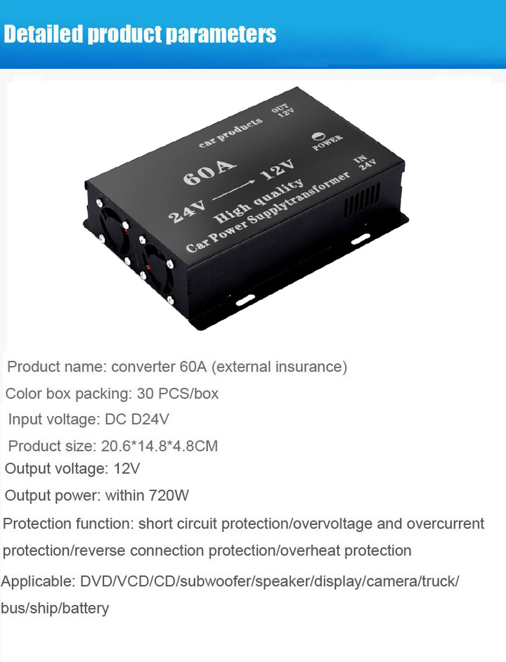 ouchuangbo 60A DC 24V to 12V Car Truck Power Converter Voltage Reducer Step-down Transformer