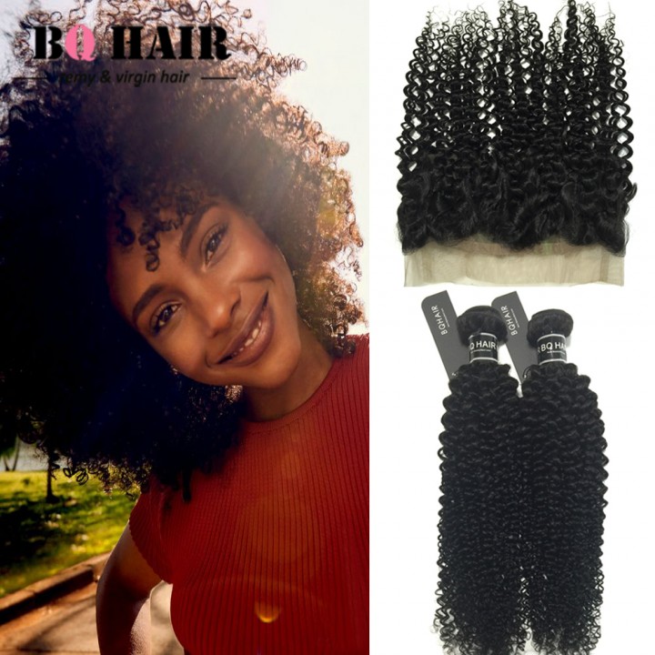 Bq Hair 8a 360 Lace Frontal And 2 Bundles Kinky Curly Brazilian